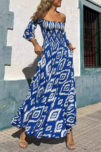Hortensia® | Elegant off-the-shoulder A-line dresses with geometric print
