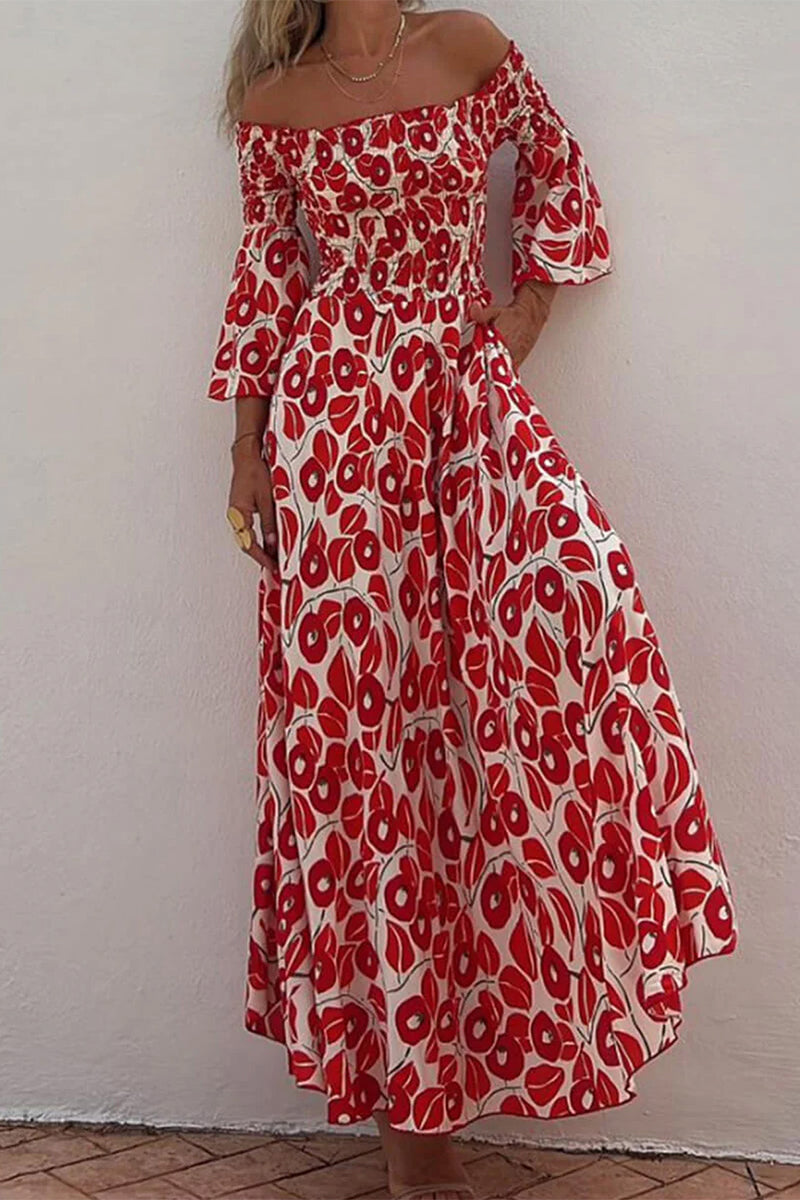 Hana® | Elegant off-the-shoulder A-line dresses with floral pockets and pleats
