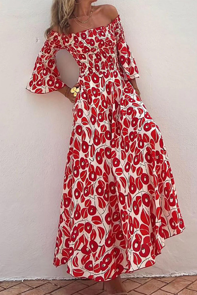 Hana® | Elegant off-the-shoulder A-line dresses with floral pockets and pleats
