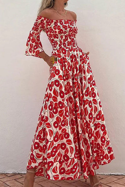 Hana® | Elegant off-the-shoulder A-line dresses with floral pockets and pleats