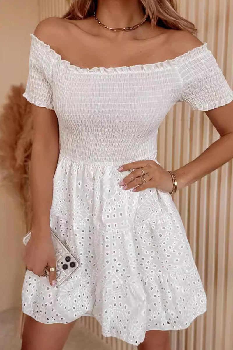 Felicidad® | Elegant solid color off-the-shoulder A-line dresses with hollow out shoulders