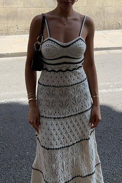 Fabiola® | Sexy solid color hollow out contrast color one tier V neck skirt dresses