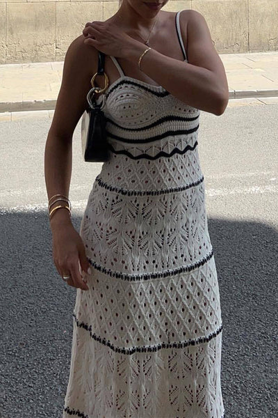 Fabiola® | Sexy solid color hollow out contrast color one tier V neck skirt dresses