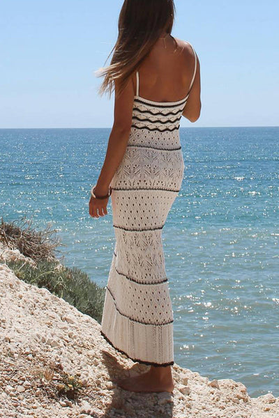 Fabiola® | Sexy solid color hollow out contrast color one tier V neck skirt dresses