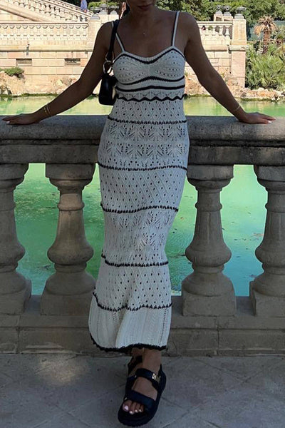 Fabiola® | Sexy solid color hollow out contrast color one tier V neck skirt dresses