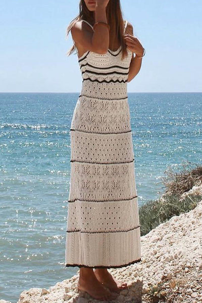 Fabiola® | Sexy solid color hollow out contrast color one tier V neck skirt dresses