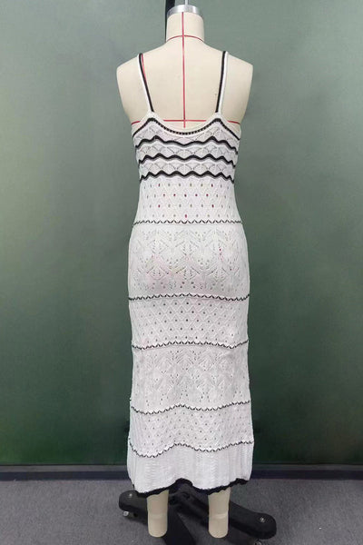 Fabiola® | Sexy solid color hollow out contrast color one tier V neck skirt dresses