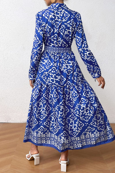 Esperanza® | Casual printed patchwork shirt collar long sleeve dresses