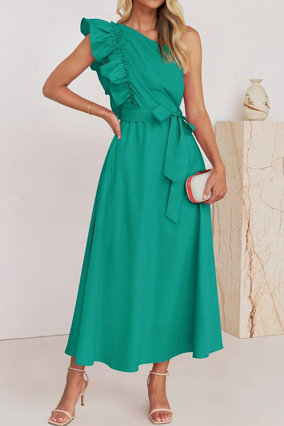 Elda® | Sweet Elegant Solid Color Thread Selvedge Slanted Collar A-Line Dresses (5 Colors)