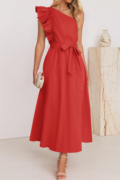 Elda® | Sweet Elegant Solid Color Thread Selvedge Slanted Collar A-Line Dresses (5 Colors)