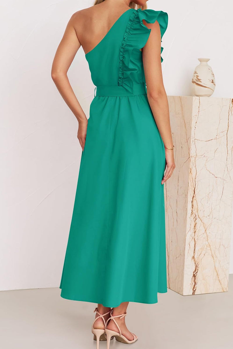 Elda® | Sweet Elegant Solid Color Thread Selvedge Slanted Collar A-Line Dresses (5 Colors)