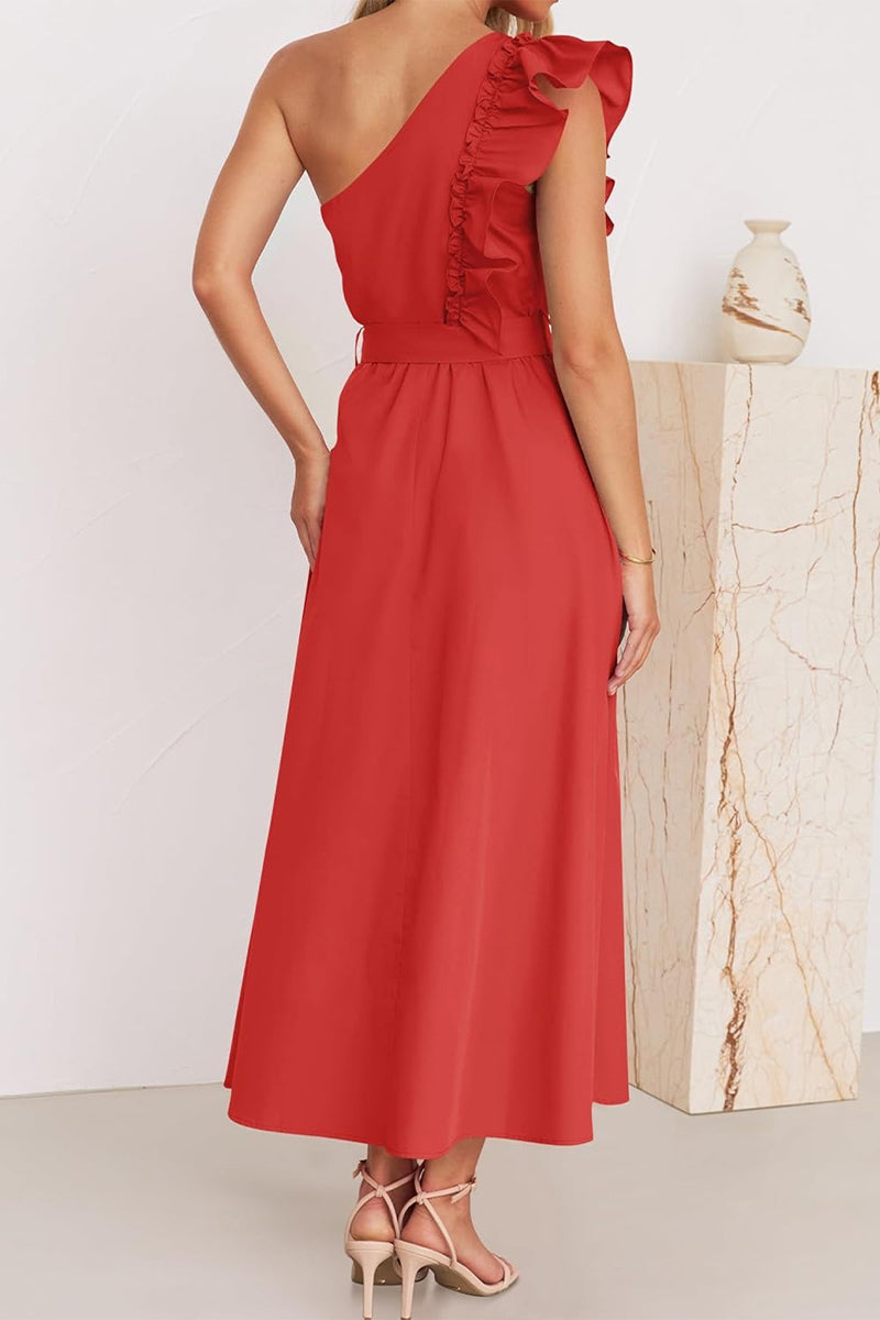 Elda® | Sweet Elegant Solid Color Thread Selvedge Slanted Collar A-Line Dresses (5 Colors)