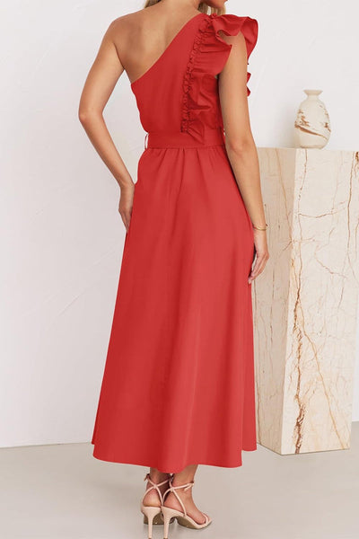 Elda® | Sweet Elegant Solid Color Thread Selvedge Slanted Collar A-Line Dresses (5 Colors)
