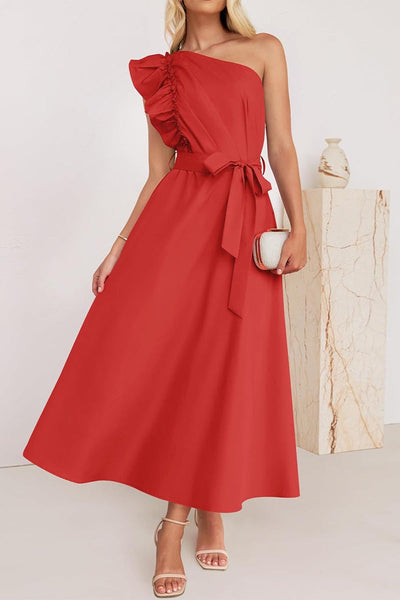Elda® | Sweet Elegant Solid Color Thread Selvedge Slanted Collar A-Line Dresses (5 Colors)