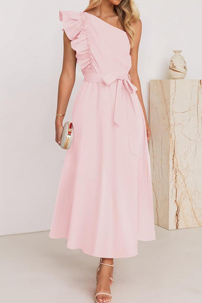Elda® | Sweet Elegant Solid Color Thread Selvedge Slanted Collar A-Line Dresses (5 Colors)