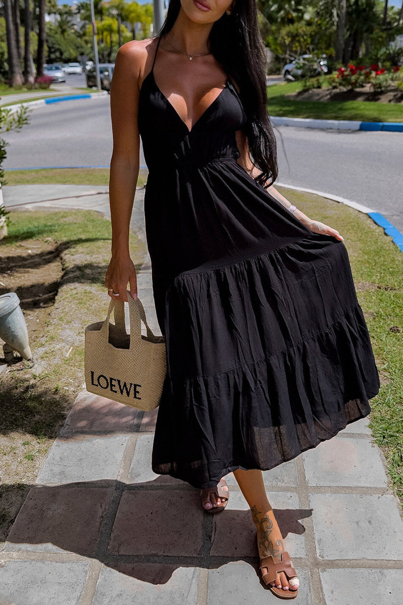 Cristina® | Sexy simple solid V neck backless sling dresses