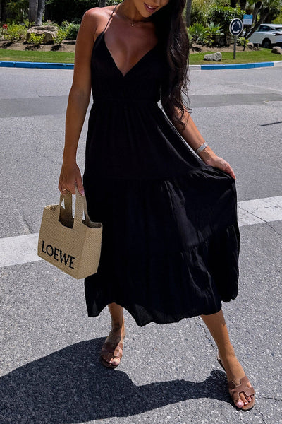 Cristina® | Sexy simple solid V neck backless sling dresses