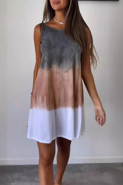 Bianca® | Casual tie-dye contrast gradient sleeveless dresses with O-neck