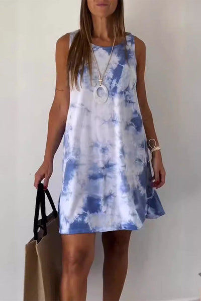 Bianca® | Casual tie-dye contrast gradient sleeveless dresses with O-neck