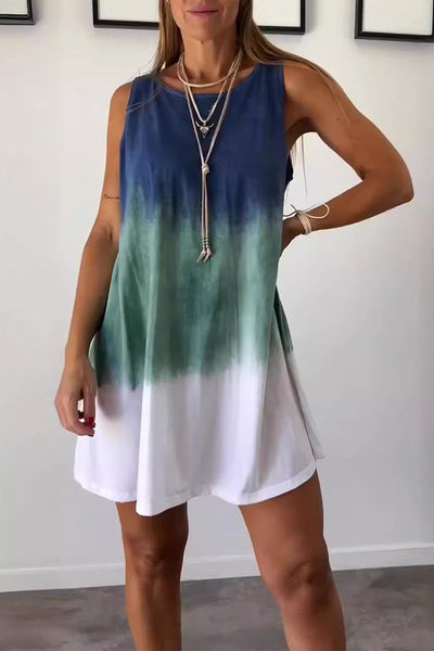 Bianca® | Casual tie-dye contrast gradient sleeveless dresses with O-neck
