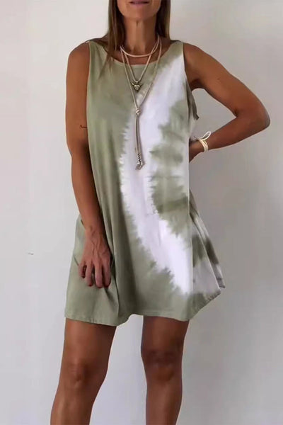 Bianca® | Casual tie-dye contrast gradient sleeveless dresses with O-neck