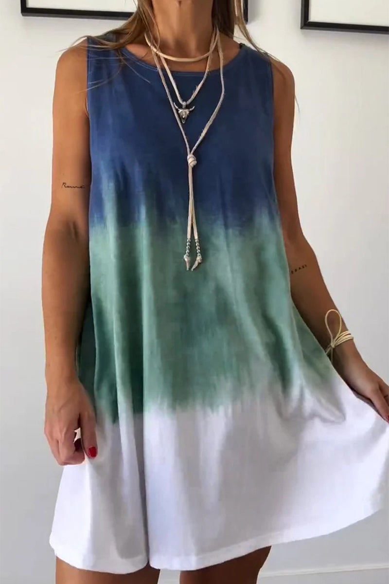 Bianca® | Casual tie-dye contrast gradient sleeveless dresses with O-neck