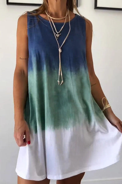 Bianca® | Casual tie-dye contrast gradient sleeveless dresses with O-neck