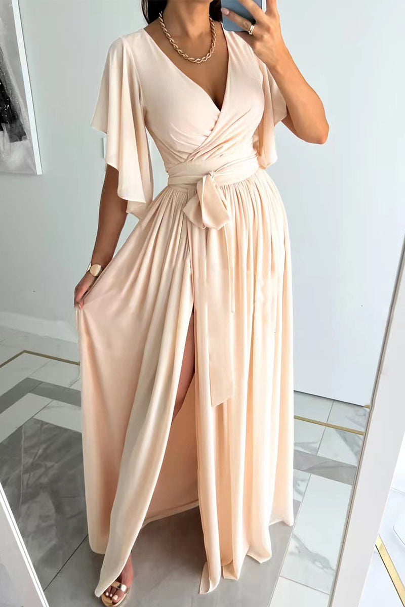 Belén® | Elegant A-line dresses with fixed frenulum flounce and V-neck (4 colors)
