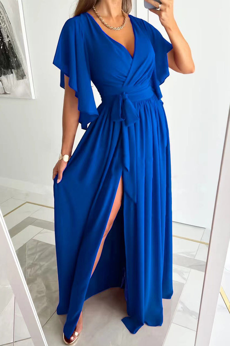 Belén® | Elegant A-line dresses with fixed frenulum flounce and V-neck (4 colors)