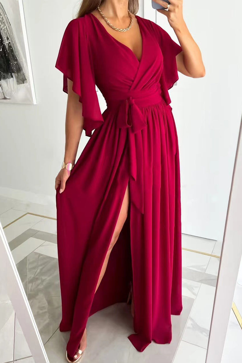 Belén® | Elegant A-line dresses with fixed frenulum flounce and V-neck (4 colors)