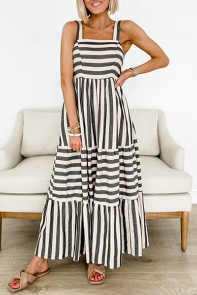 Araceli® | Sling dresses with striped patchwork patchwork and square collar