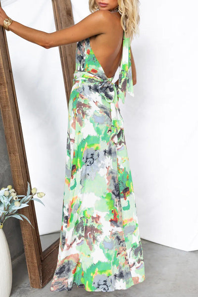 Catalina® | Sexy Gradient Print Frenulum Backless Contrast Halter Printed Dresses (3 Colors)