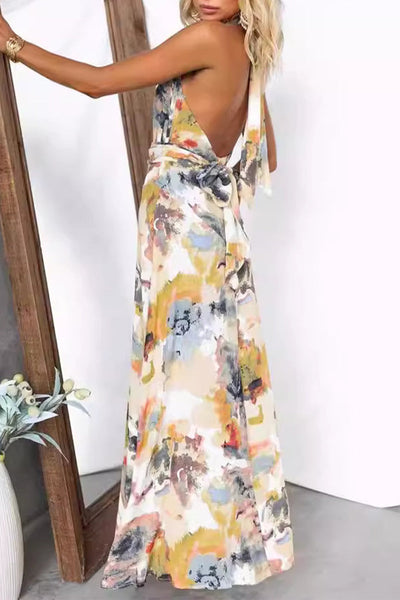 Catalina® | Sexy Gradient Print Frenulum Backless Contrast Halter Printed Dresses (3 Colors)