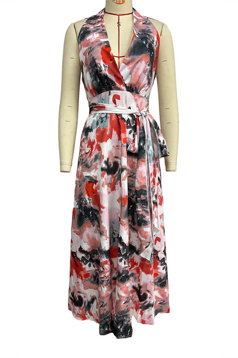 Catalina® | Sexy Gradient Print Frenulum Backless Contrast Halter Printed Dresses (3 Colors)