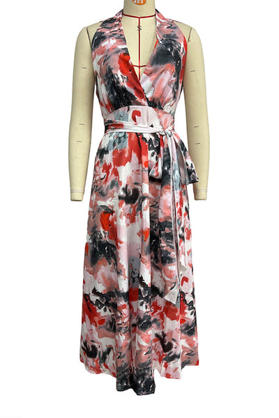 Catalina® | Sexy Gradient Print Frenulum Backless Contrast Halter Printed Dresses (3 Colors)
