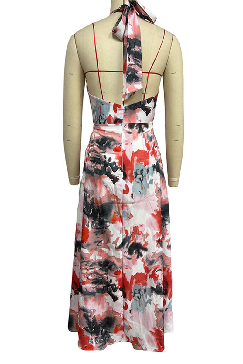 Catalina® | Sexy Gradient Print Frenulum Backless Contrast Halter Printed Dresses (3 Colors)
