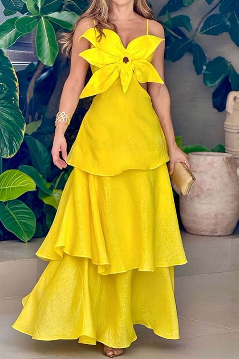 Greta® | Sexy solid patchwork long dresses with backless spaghetti straps
