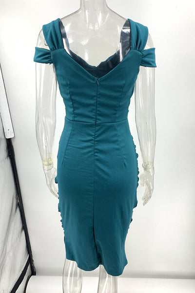 Liliana® | Elegant V-Neck Solid Color Pleated Dresses with One Tier Skirt (3 Colors)