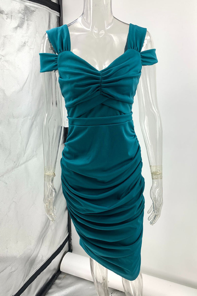 Liliana® | Elegant V-Neck Solid Color Pleated Dresses with One Tier Skirt (3 Colors)
