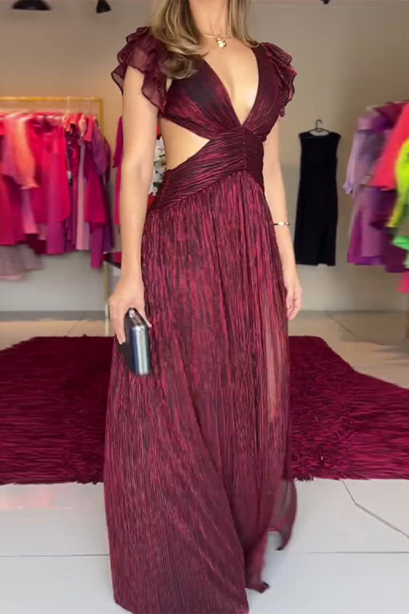 Liliana® | Sexy solid color pleated A-line dresses with V-neck and slit