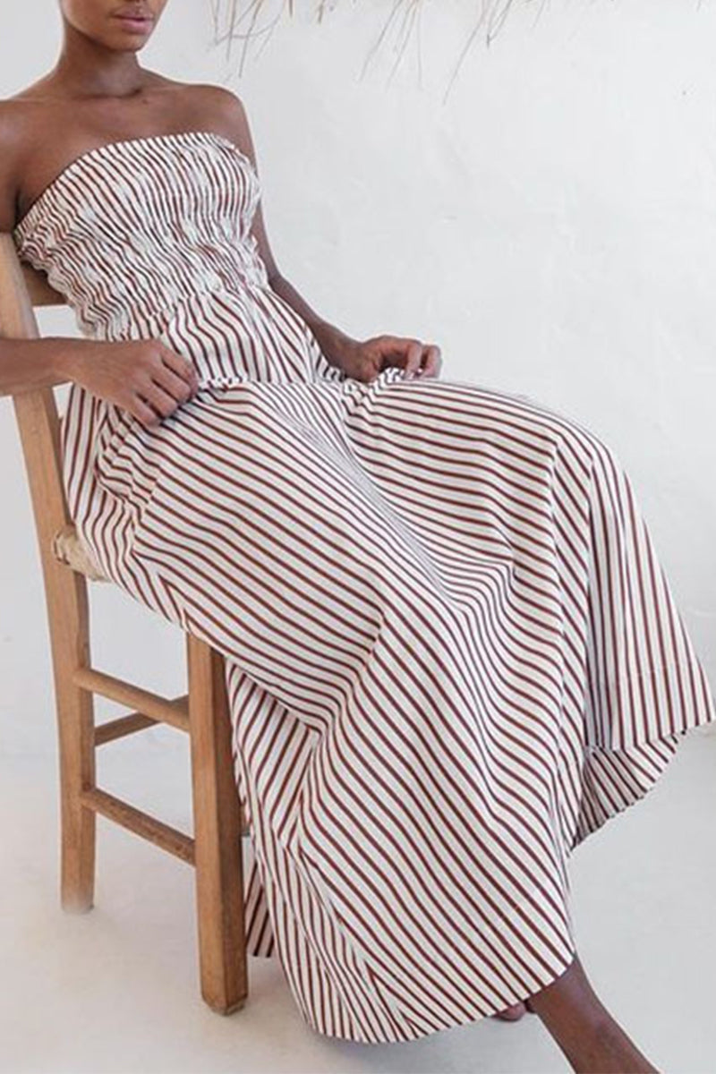 Delfina® | Casual daily striped strapless printed dresses with contrast pattern