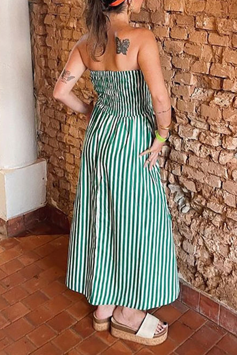 Delfina® | Casual daily striped strapless printed dresses with contrast pattern