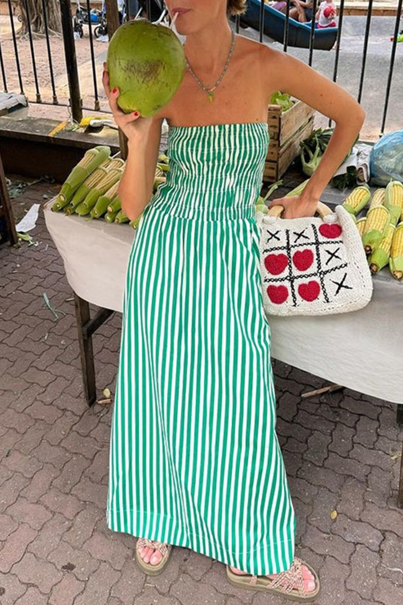 Delfina® | Casual daily striped strapless printed dresses with contrast pattern