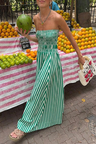 Delfina® | Casual daily striped strapless printed dresses with contrast pattern