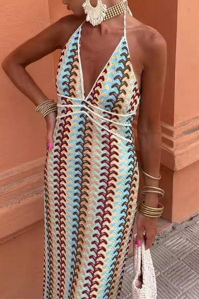 Brenda® | Sexy color block lace-up dresses with backless contrast V-neck and single tier skirt