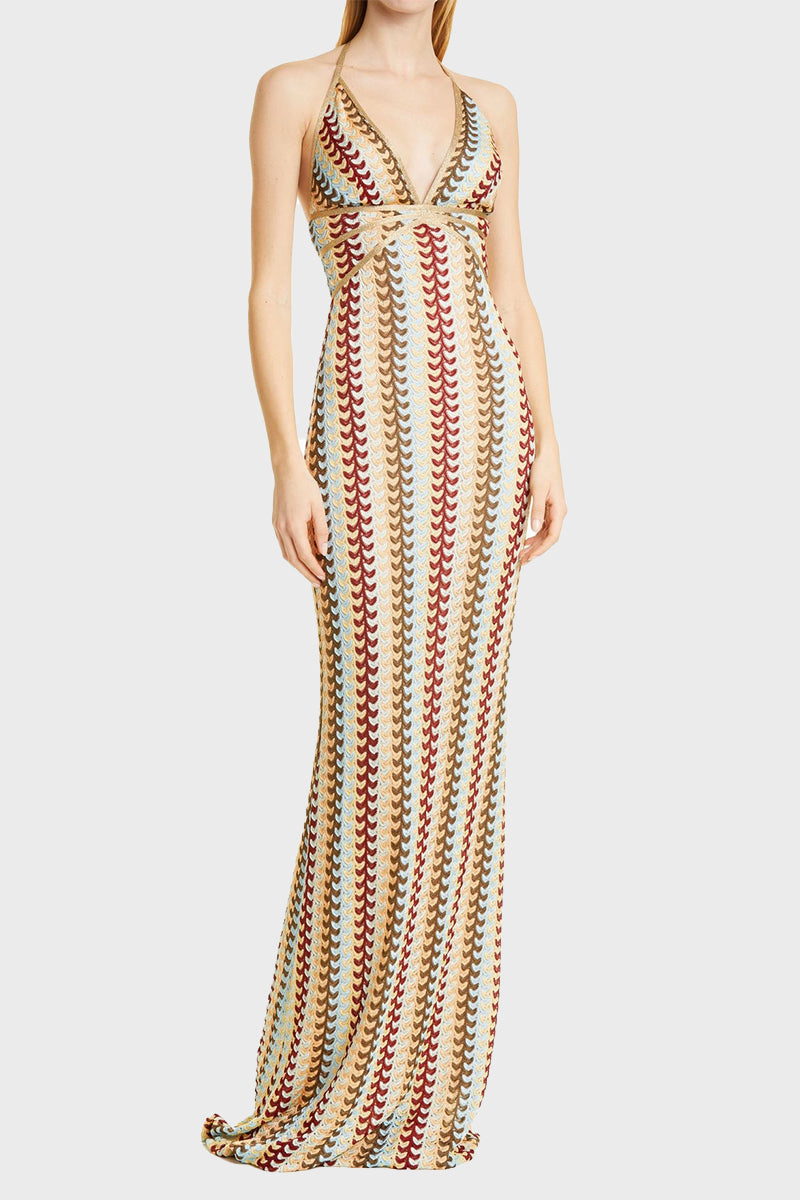 Brenda® | Sexy color block lace-up dresses with backless contrast V-neck and single tier skirt