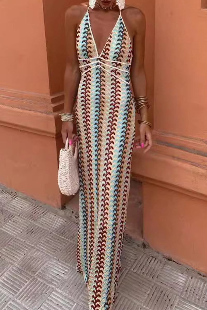 Brenda® | Sexy color block lace-up dresses with backless contrast V-neck and single tier skirt