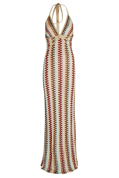 Brenda® | Sexy color block lace-up dresses with backless contrast V-neck and single tier skirt