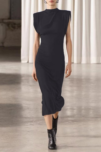 Nora® | Casual daily solid color half turtleneck zipper A-line dresses