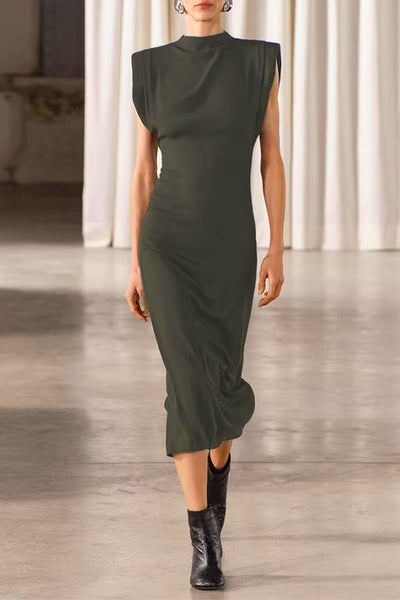 Nora® | Casual daily solid color half turtleneck zipper A-line dresses